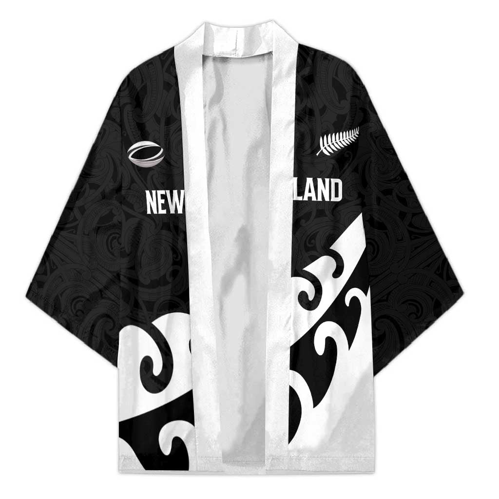 Custom NZ Rugby Kimono Koru and Silver Fern Sporty Style LT03 Unisex Black - Polynesian Pride