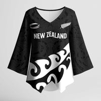 Custom NZ Rugby Kimono Sleeve Blouse Koru and Silver Fern Sporty Style LT03 Female Black - Polynesian Pride