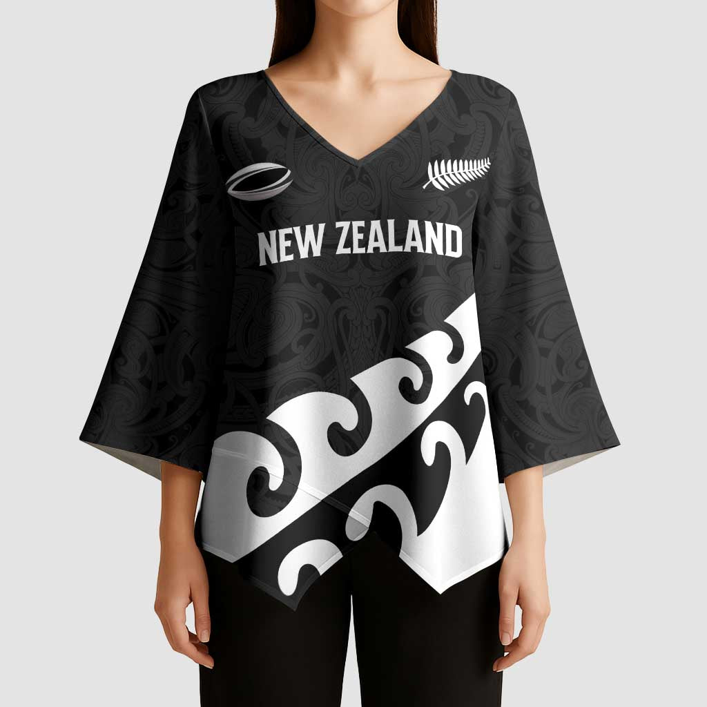 Custom NZ Rugby Kimono Sleeve Blouse Koru and Silver Fern Sporty Style LT03 - Polynesian Pride