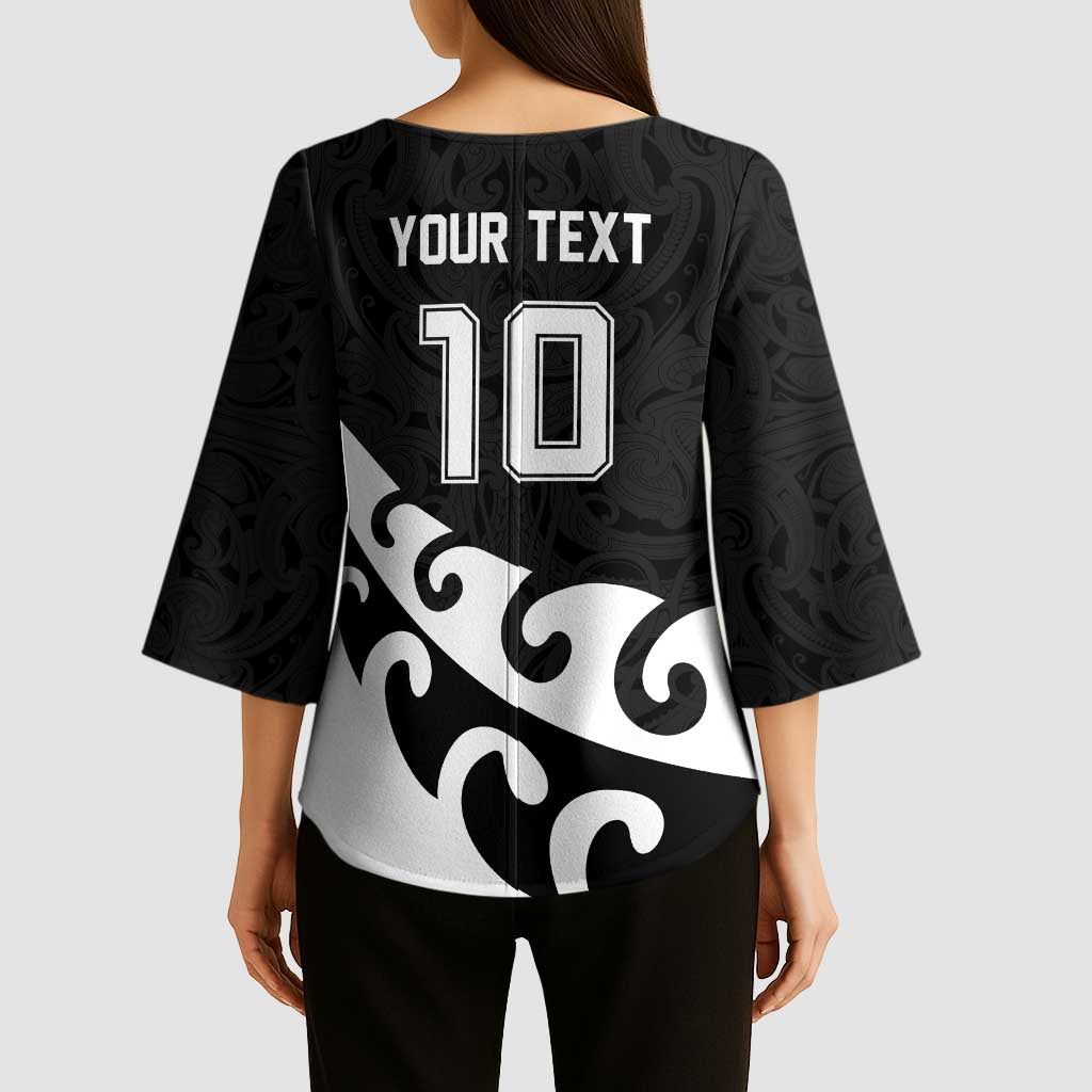 Custom NZ Rugby Kimono Sleeve Blouse Koru and Silver Fern Sporty Style LT03 - Polynesian Pride