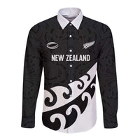 Custom NZ Rugby Long Sleeve Button Shirt Koru and Silver Fern Sporty Style
