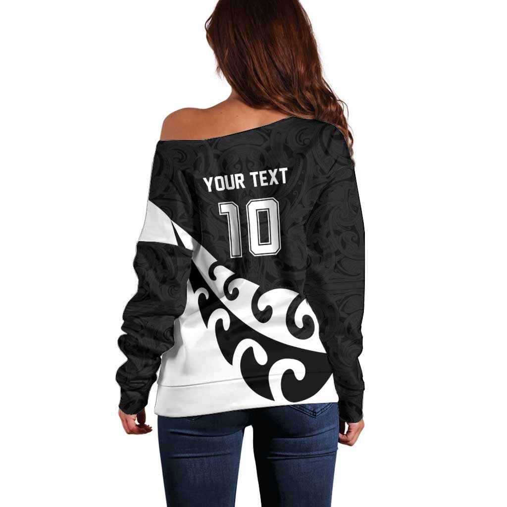 Custom NZ Rugby Off Shoulder Sweater Koru and Silver Fern Sporty Style LT03 - Polynesian Pride