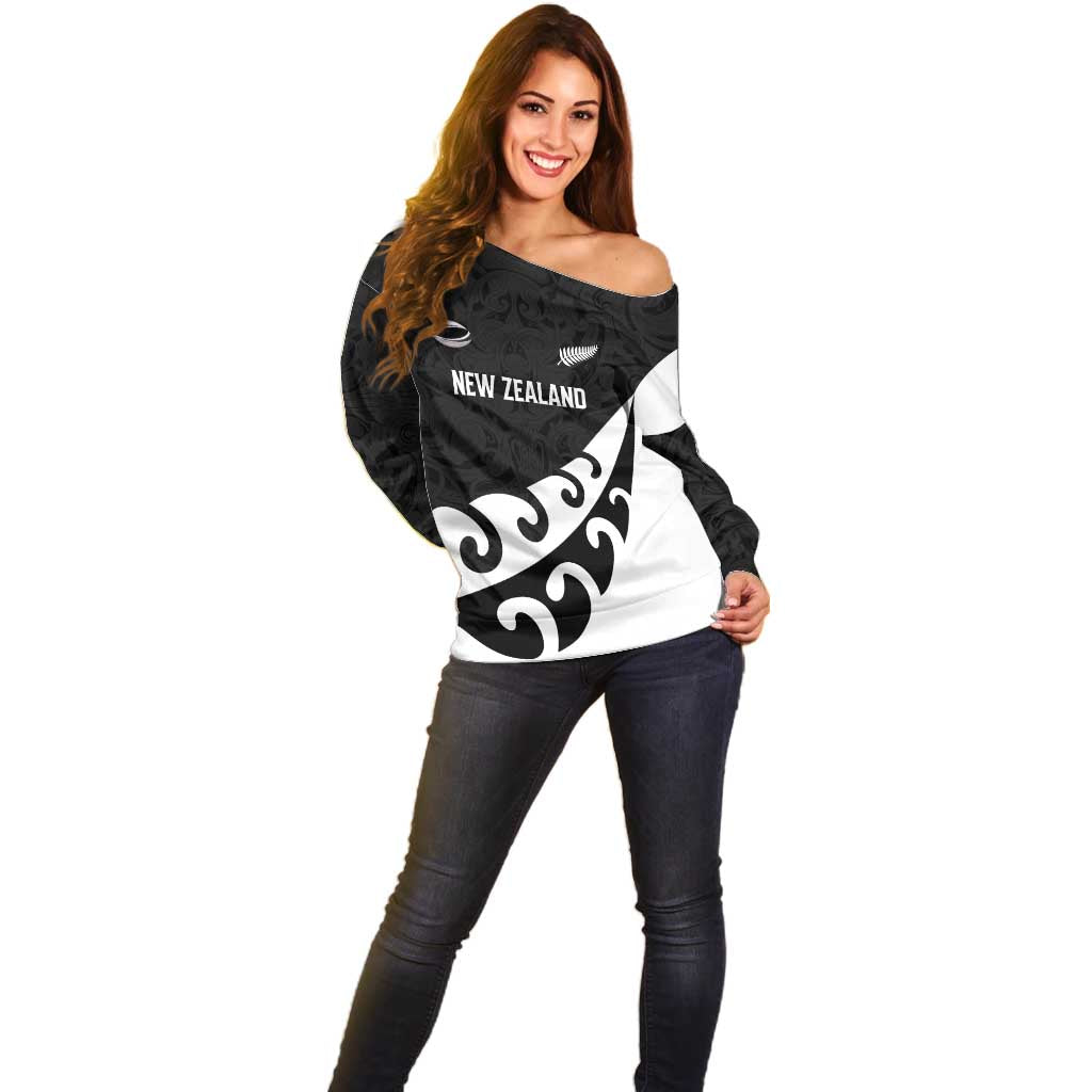 Custom NZ Rugby Off Shoulder Sweater Koru and Silver Fern Sporty Style LT03 - Polynesian Pride