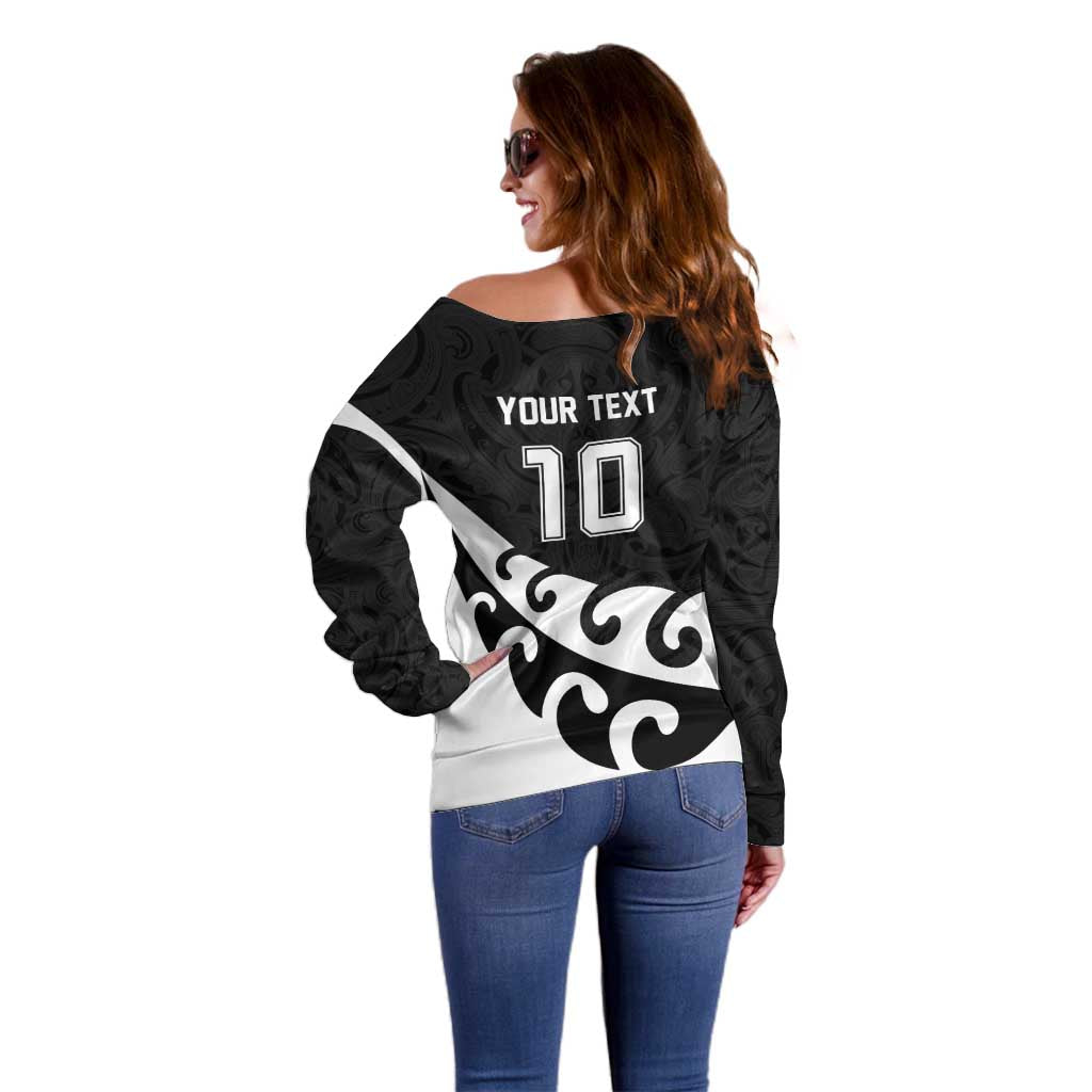 Custom NZ Rugby Off Shoulder Sweater Koru and Silver Fern Sporty Style LT03 - Polynesian Pride