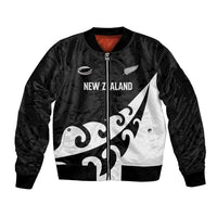 Custom NZ Rugby Sleeve Zip Bomber Jacket Koru and Silver Fern Sporty Style