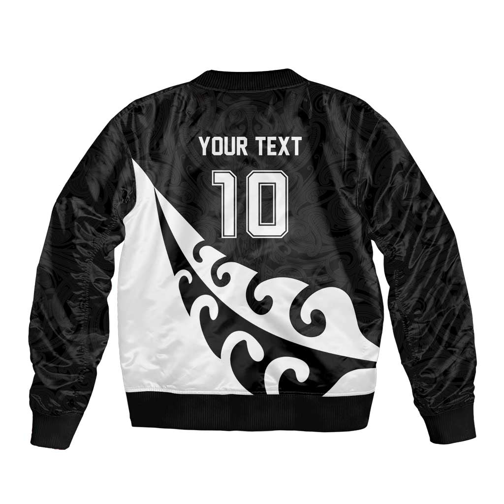 Custom NZ Rugby Sleeve Zip Bomber Jacket Koru and Silver Fern Sporty Style