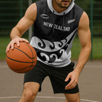 Custom NZ Rugby Sleeveless Hoodie Koru and Silver Fern Sporty Style
