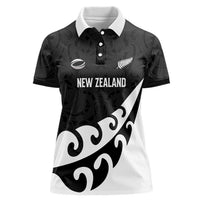 Custom NZ Rugby Women Polo Shirt Koru and Silver Fern Sporty Style LT03 Female Black - Polynesian Pride