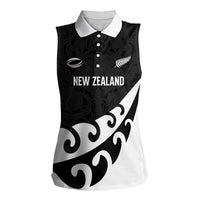 Custom NZ Rugby Women Sleeveless Polo Shirt Koru and Silver Fern Sporty Style LT03 Female Black - Polynesian Pride