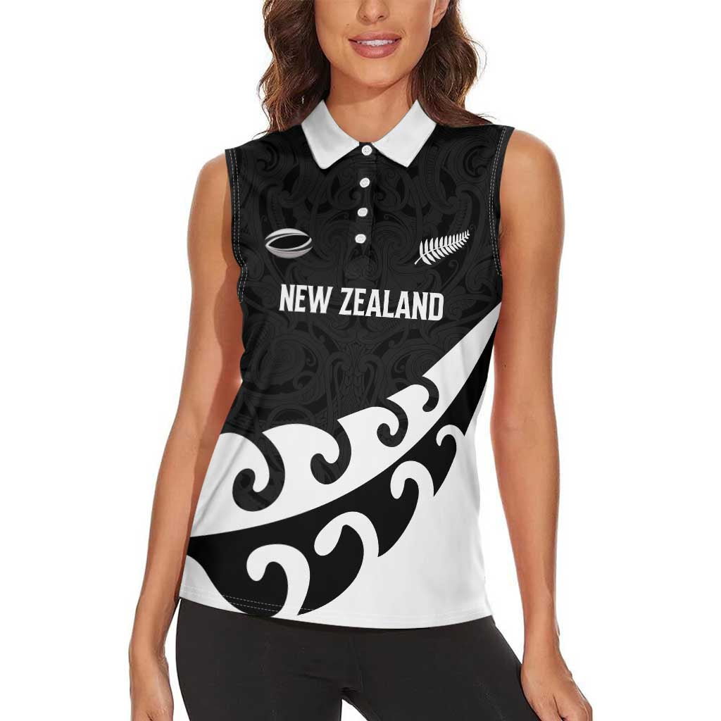 Custom NZ Rugby Women Sleeveless Polo Shirt Koru and Silver Fern Sporty Style LT03 - Polynesian Pride