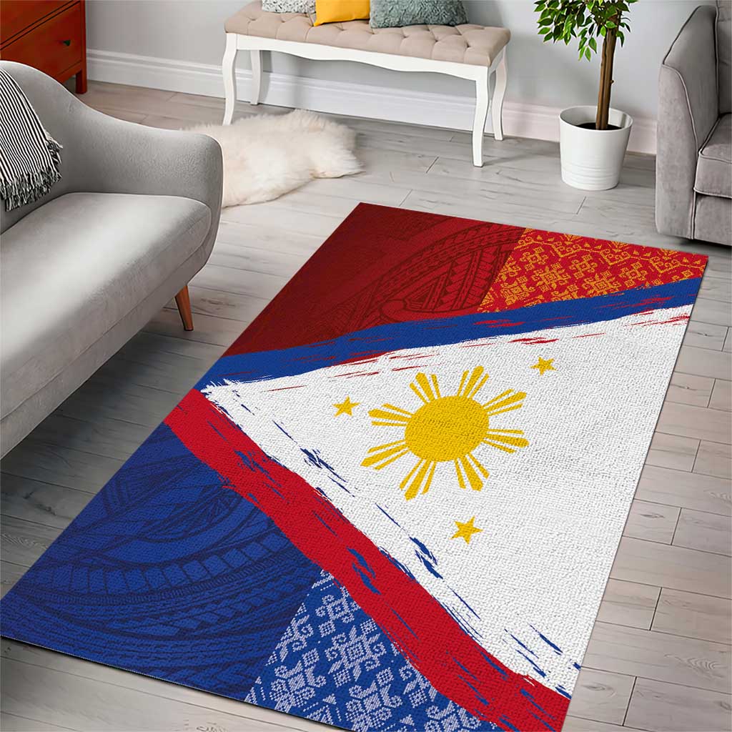 Philippines National Flag Day Area Rug Polynesian and Yakan Tattoo Brush Style