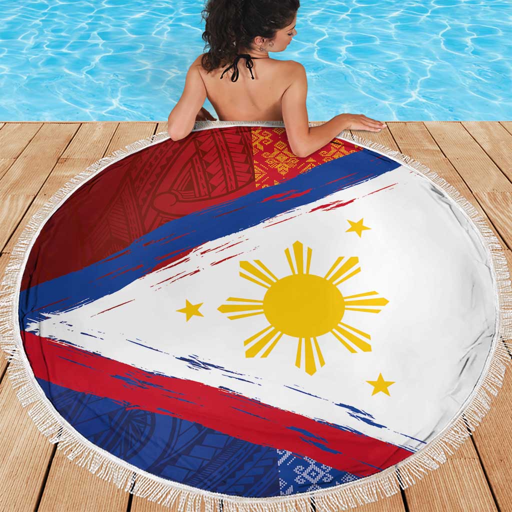 Philippines National Flag Day Beach Blanket Polynesian and Yakan Tattoo Brush Style