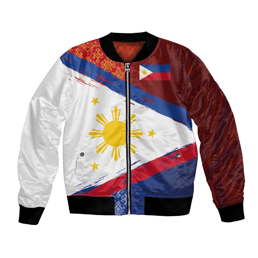 Philippines National Flag Day Bomber Jacket Polynesian and Yakan Tattoo Brush Style
