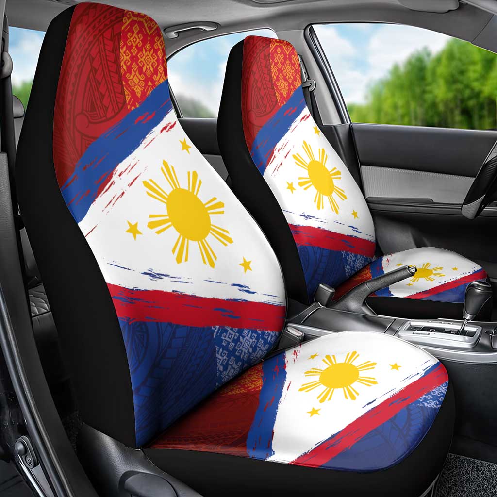 Philippines National Flag Day Car Seat Cover Polynesian and Yakan Tattoo Brush Style