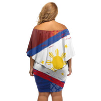 Philippines National Flag Day Family Matching Off Shoulder Short Dress and Hawaiian Shirt Polynesian and Yakan Tattoo Brush Style