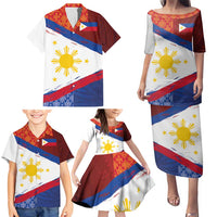 Philippines National Flag Day Family Matching Puletasi and Hawaiian Shirt Polynesian and Yakan Tattoo Brush Style