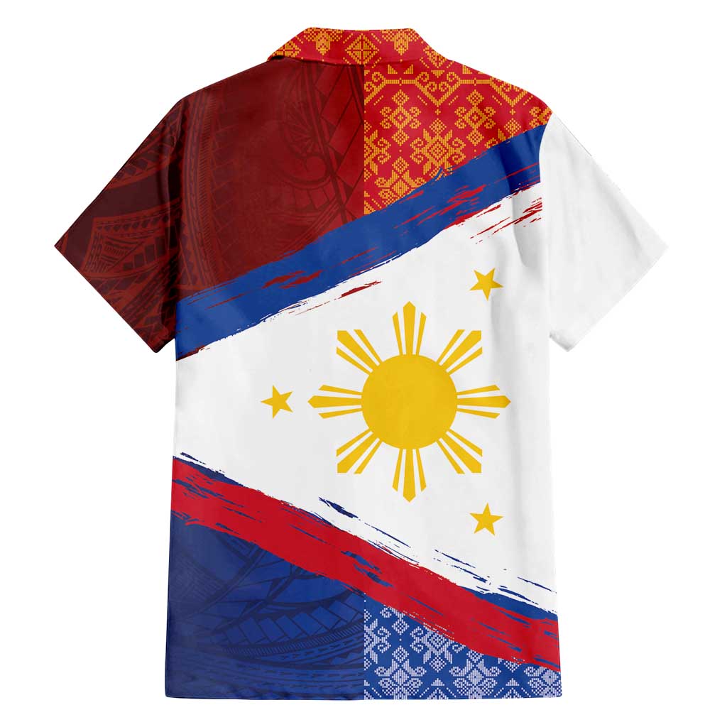 Philippines National Flag Day Family Matching Summer Maxi Dress and Hawaiian Shirt Polynesian and Yakan Tattoo Brush Style