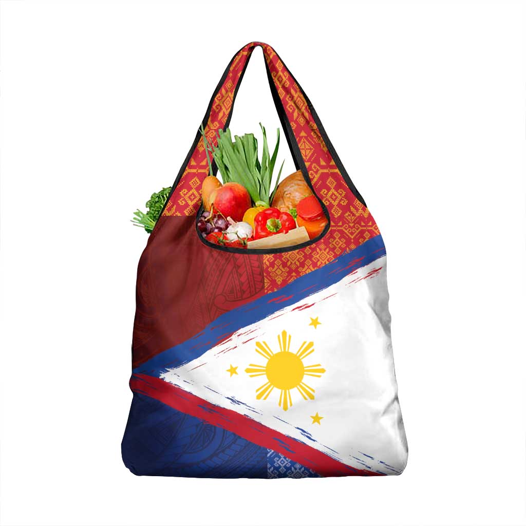 Philippines National Flag Day Grocery Bag Polynesian and Yakan Tattoo Brush Style