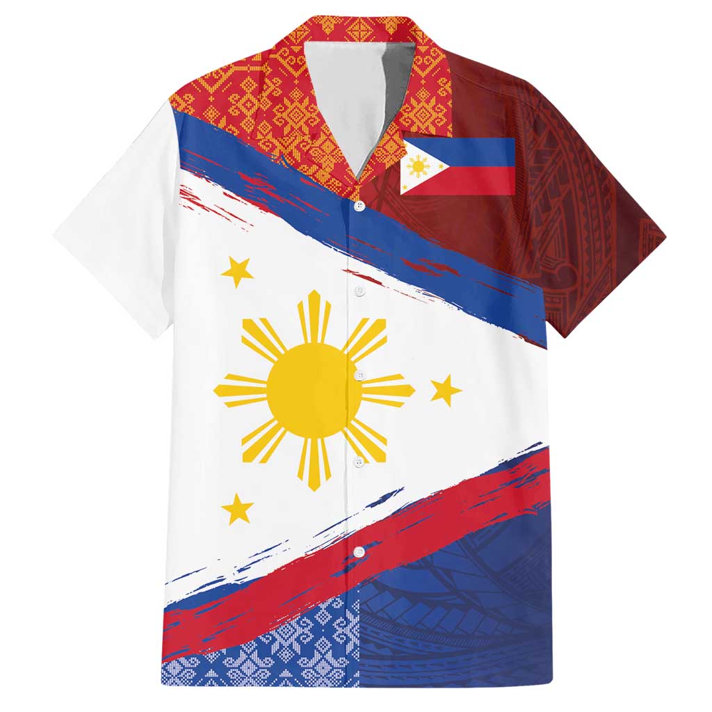 Philippines National Flag Day Hawaiian Shirt Polynesian and Yakan Tattoo Brush Style