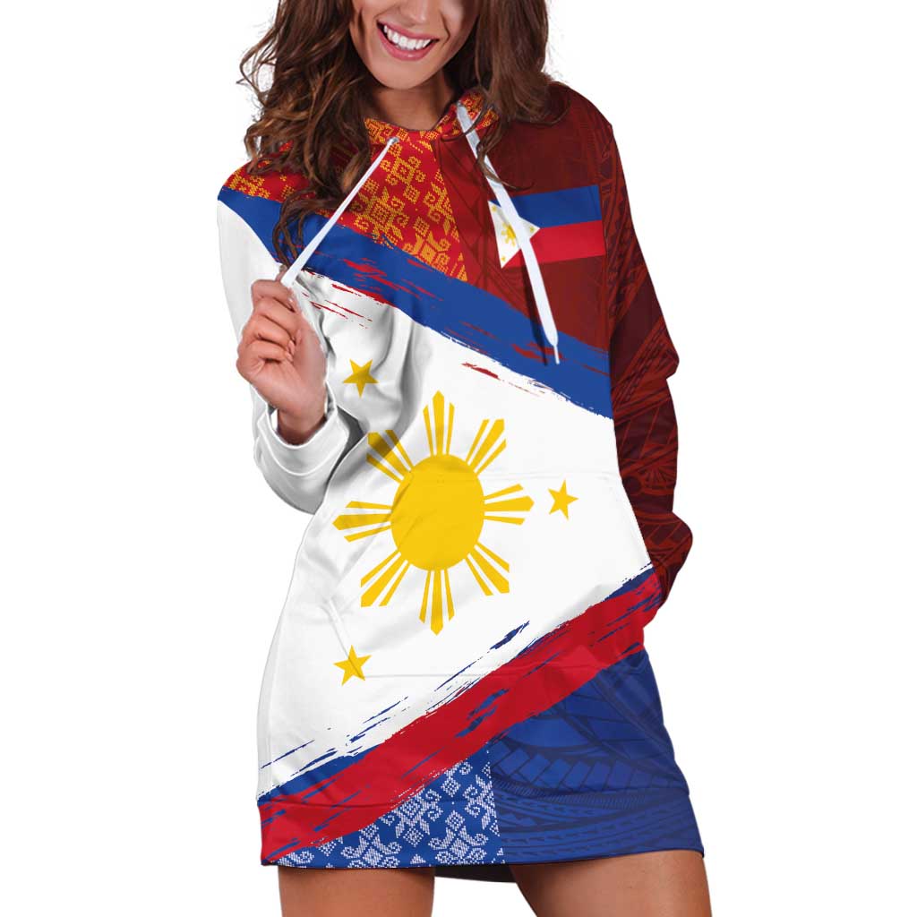 Philippines National Flag Day Hoodie Dress Polynesian and Yakan Tattoo Brush Style
