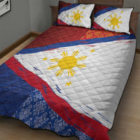 Philippines National Flag Day Quilt Bed Set Polynesian and Yakan Tattoo Brush Style