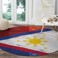 Philippines National Flag Day Round Carpet Polynesian and Yakan Tattoo Brush Style