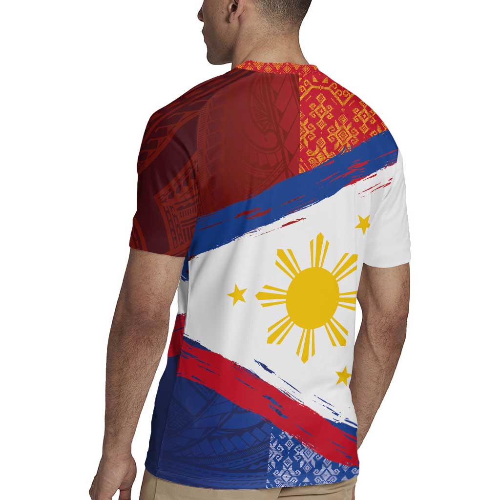Philippines National Flag Day Rugby Jersey Polynesian and Yakan Tattoo Brush Style