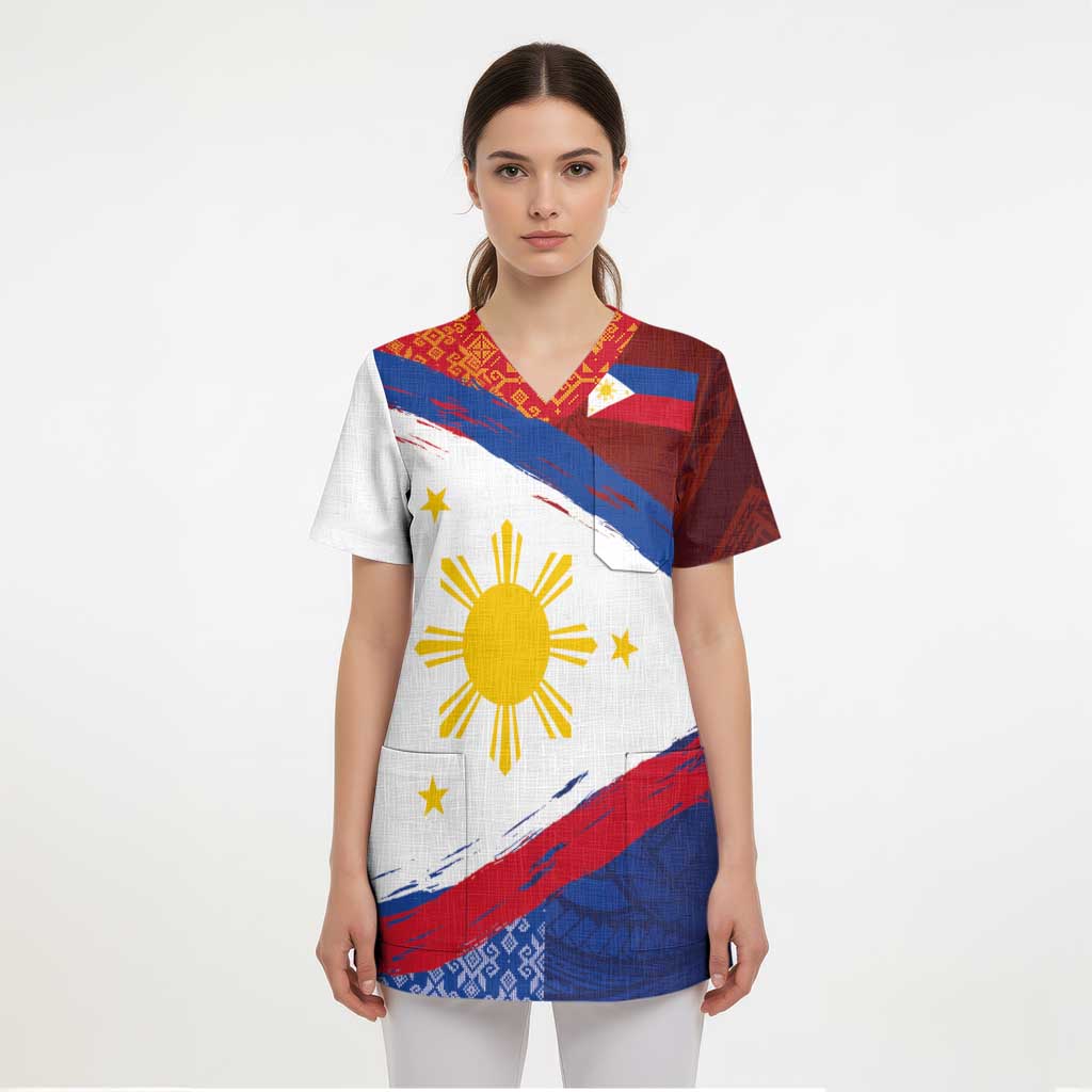 Philippines National Flag Day Scrub Top Polynesian and Yakan Tattoo Brush Style - Polynesian Pride