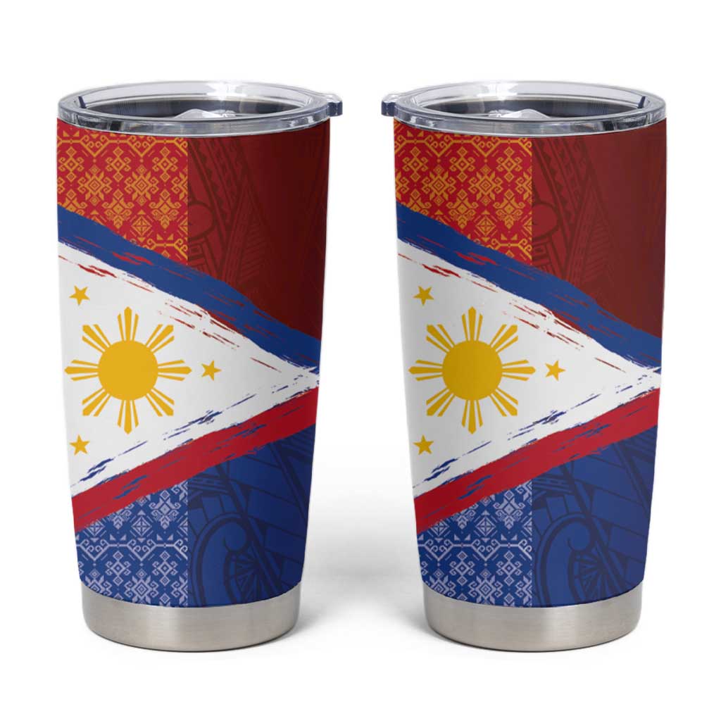 Philippines National Flag Day Tumbler Cup Polynesian and Yakan Tattoo Brush Style