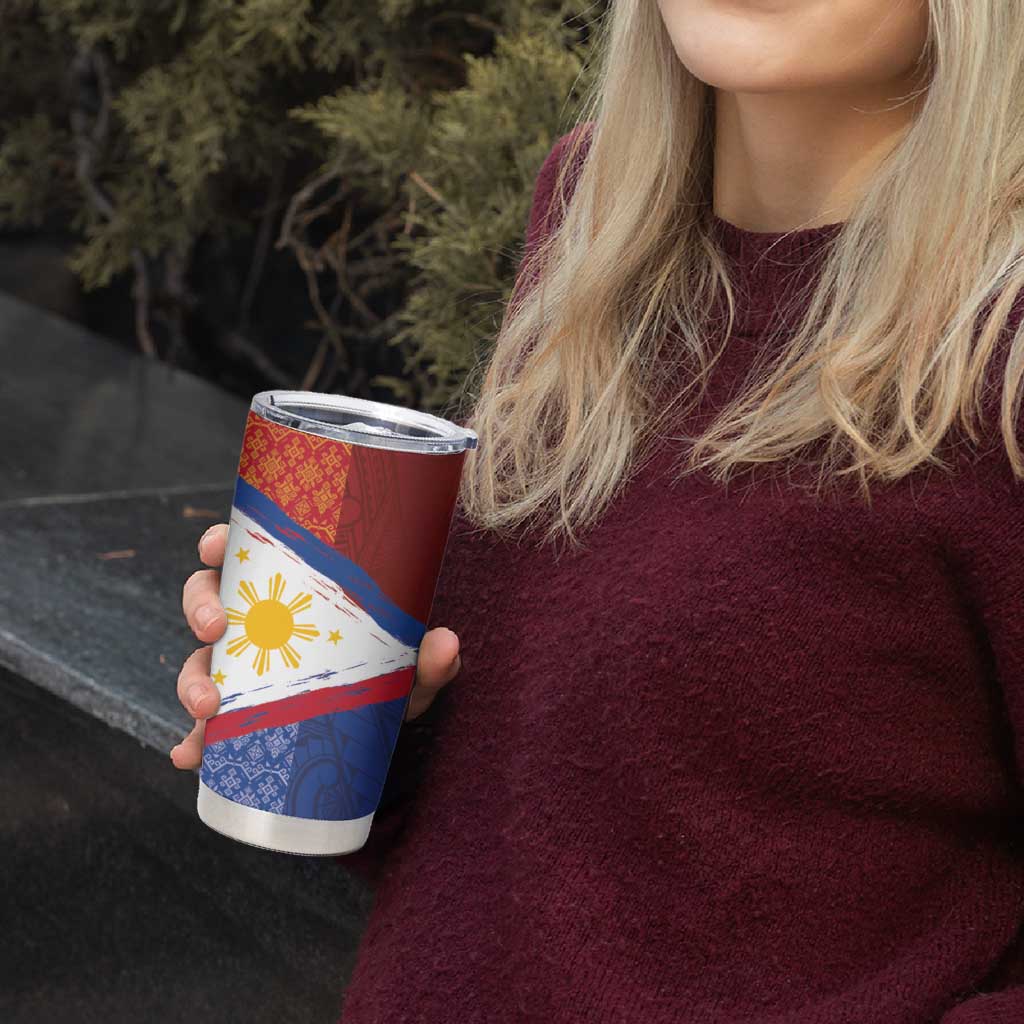 Philippines National Flag Day Tumbler Cup Polynesian and Yakan Tattoo Brush Style