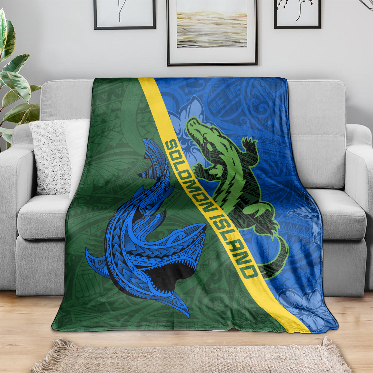 Solomon Island Crocodile and Shark Blanket Polynesian Pattern