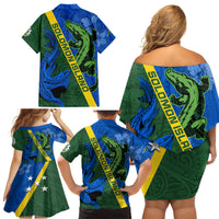 Solomon Island Crocodile and Shark Family Matching Off Shoulder Short Dress and Hawaiian Shirt Polynesian Pattern LT03 - Polynesian Pride