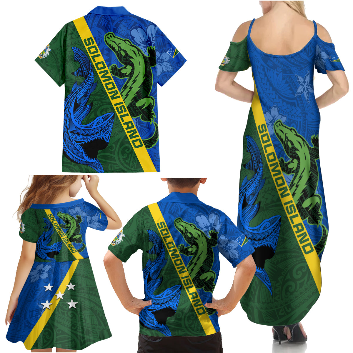 Solomon Island Crocodile and Shark Family Matching Summer Maxi Dress and Hawaiian Shirt Polynesian Pattern LT03 - Polynesian Pride