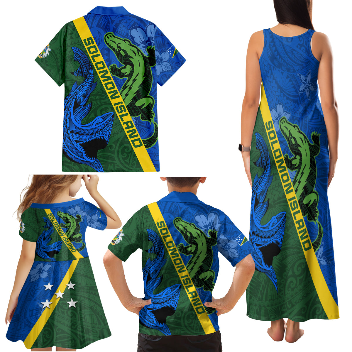 Solomon Island Crocodile and Shark Family Matching Tank Maxi Dress and Hawaiian Shirt Polynesian Pattern LT03 - Polynesian Pride