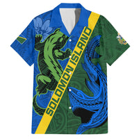 Solomon Island Crocodile and Shark Family Matching Tank Maxi Dress and Hawaiian Shirt Polynesian Pattern LT03 Dad's Shirt - Short Sleeve Blue - Polynesian Pride