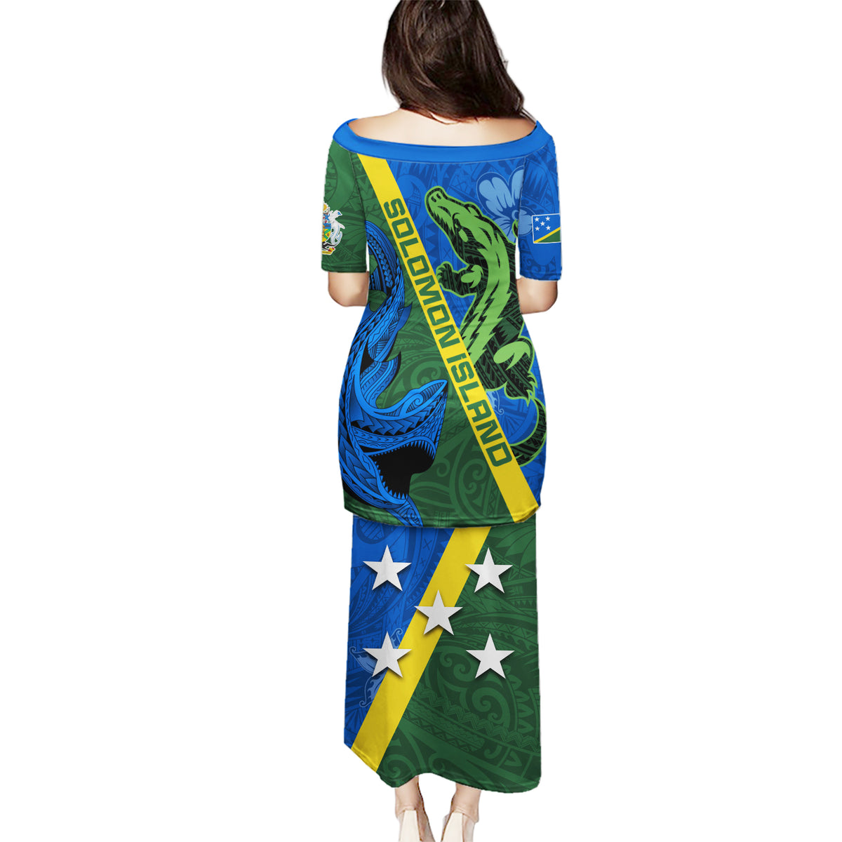 Solomon Island Crocodile and Shark Puletasi Polynesian Pattern