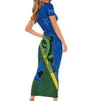 Solomon Island Crocodile and Shark Short Sleeve Bodycon Dress Polynesian Pattern LT03 - Polynesian Pride