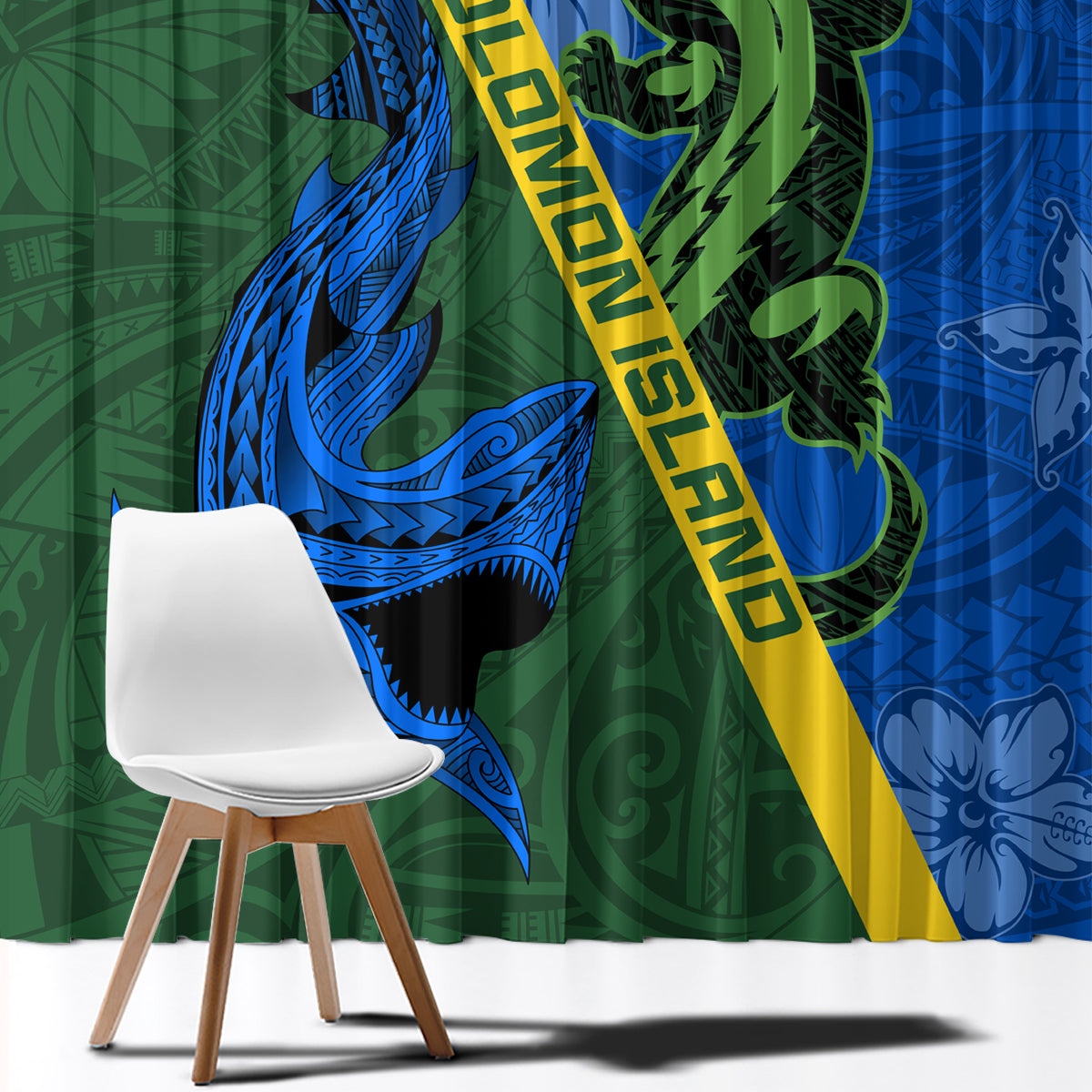 Solomon Island Crocodile and Shark Window Curtain Polynesian Pattern