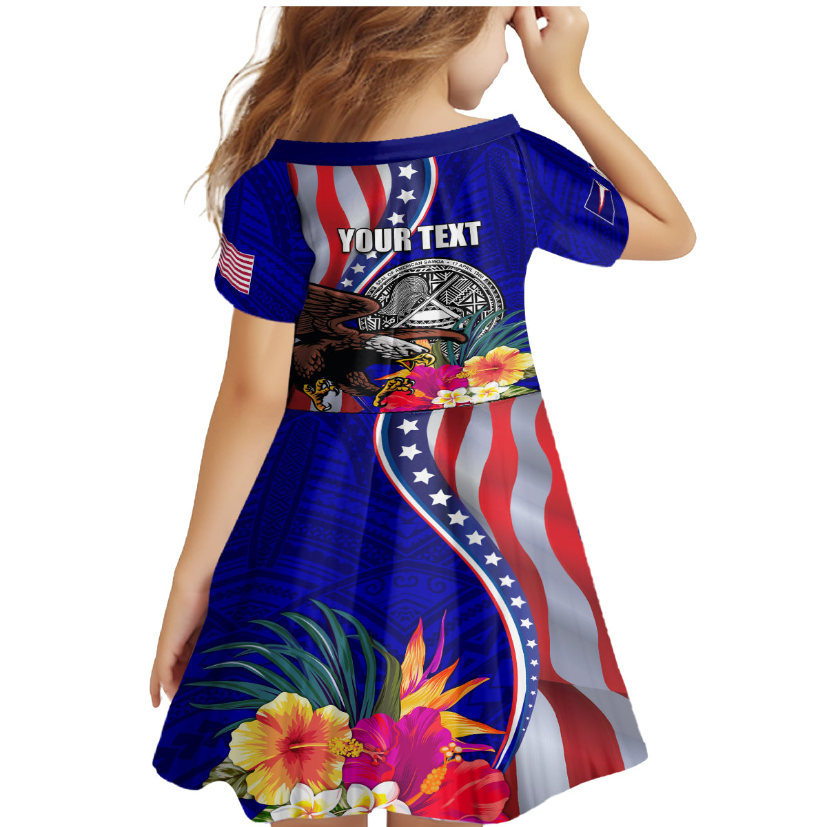 Personalised American Samoa and United States Family Matching Mermaid Dress and Hawaiian Shirt Bald Eagle and Seal Hibiscus Polynesian Pattern