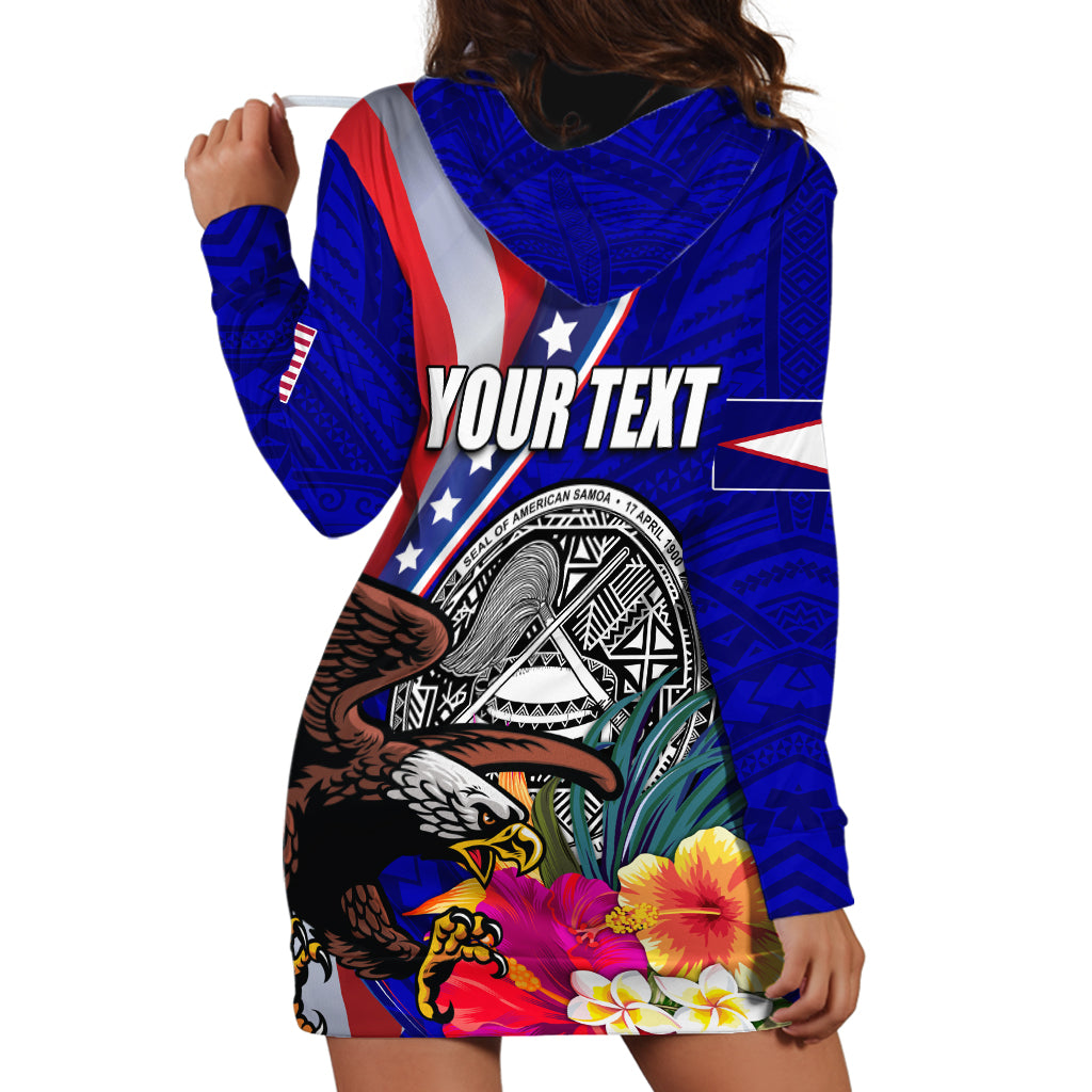 Personalised American Samoa and United States Hoodie Dress Bald Eagle and Seal Hibiscus Polynesian Pattern