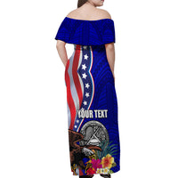 Personalised American Samoa and United States Off Shoulder Maxi Dress Bald Eagle and Seal Hibiscus Polynesian Pattern LT03 - Polynesian Pride