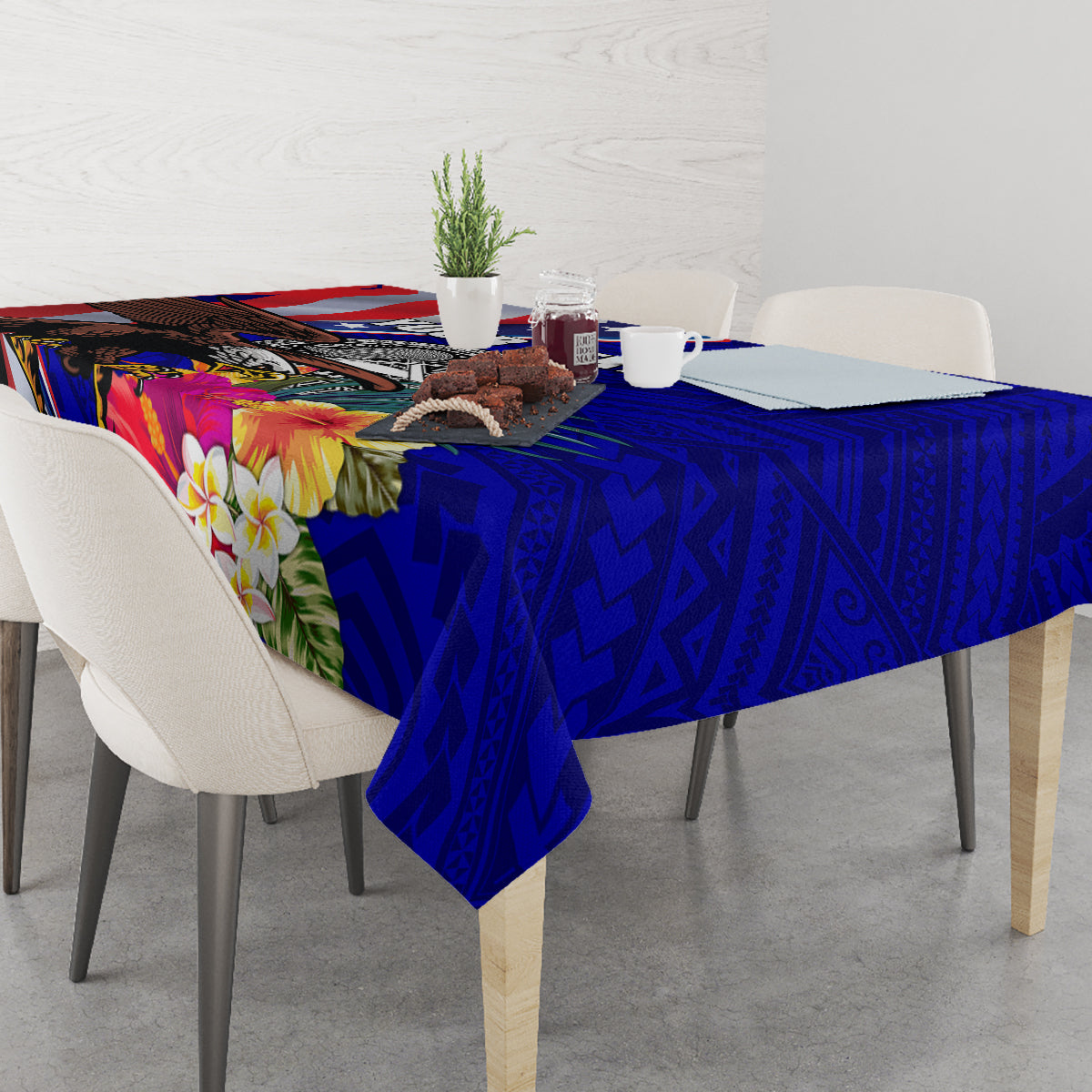 Personalised American Samoa and United States Tablecloth Bald Eagle and Seal Hibiscus Polynesian Pattern LT03 - Polynesian Pride