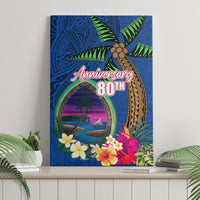 Guam Liberation Day 80th Anniversary Canvas Wall Art Palm Tree and Seal Artwork Hibiscus Polynesian Pattern