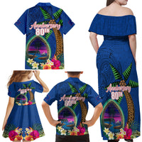 Guam Liberation Day 80th Anniversary Family Matching Off Shoulder Maxi Dress and Hawaiian Shirt Palm Tree and Seal Artwork Hibiscus Polynesian Pattern LT03 - Polynesian Pride
