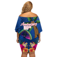 Guam Liberation Day 80th Anniversary Family Matching Off Shoulder Short Dress and Hawaiian Shirt Palm Tree and Seal Artwork Hibiscus Polynesian Pattern LT03 - Polynesian Pride