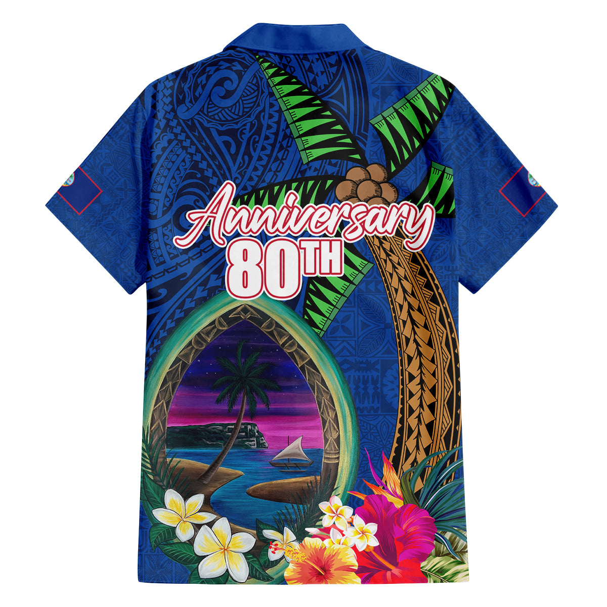 Guam Liberation Day 80th Anniversary Family Matching Summer Maxi Dress and Hawaiian Shirt Palm Tree and Seal Artwork Hibiscus Polynesian Pattern LT03 - Polynesian Pride