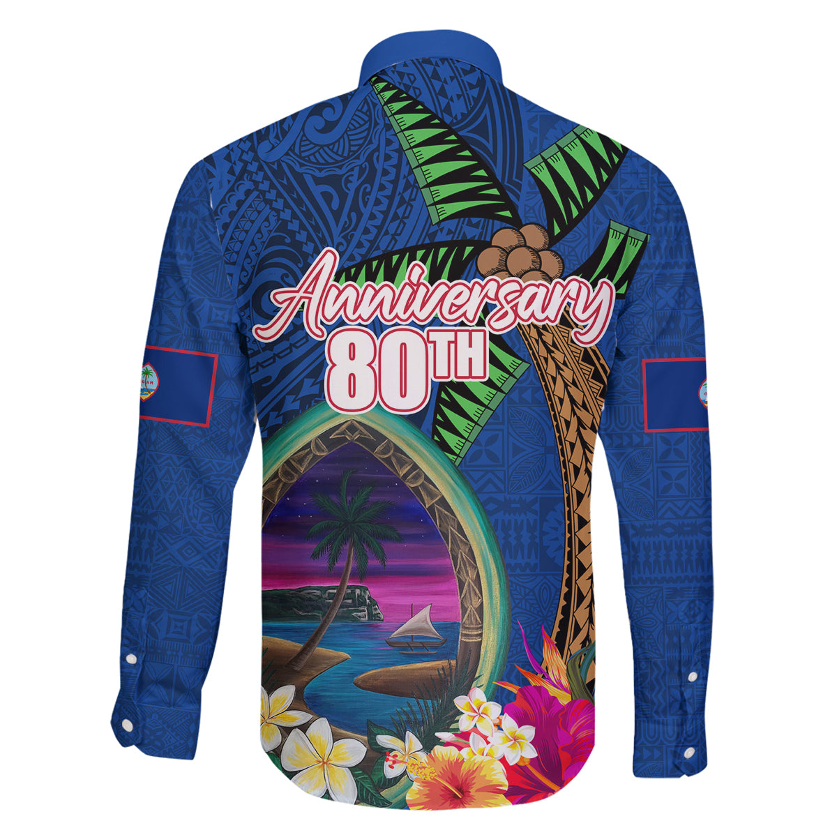 Guam Liberation Day 80th Anniversary Family Matching Tank Maxi Dress and Hawaiian Shirt Palm Tree and Seal Artwork Hibiscus Polynesian Pattern LT03 - Polynesian Pride