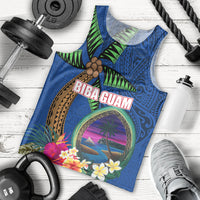 Guam Liberation Day 80th Anniversary Men Tank Top Palm Tree and Seal Artwork Hibiscus Polynesian Pattern