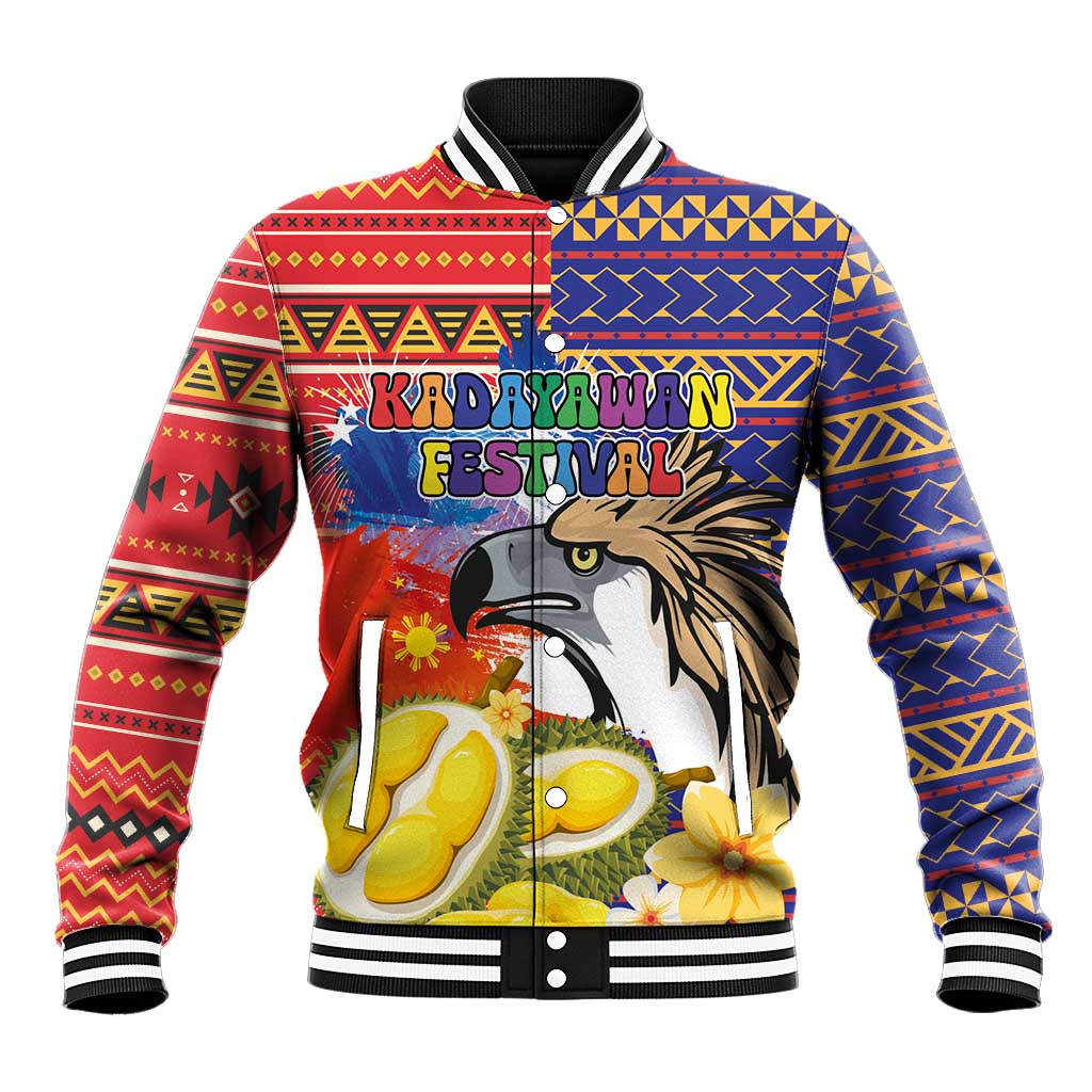 Philippines Kadayawan Baseball Jacket Filipino Eagle Durian with Polynesian and Igorots Pattern