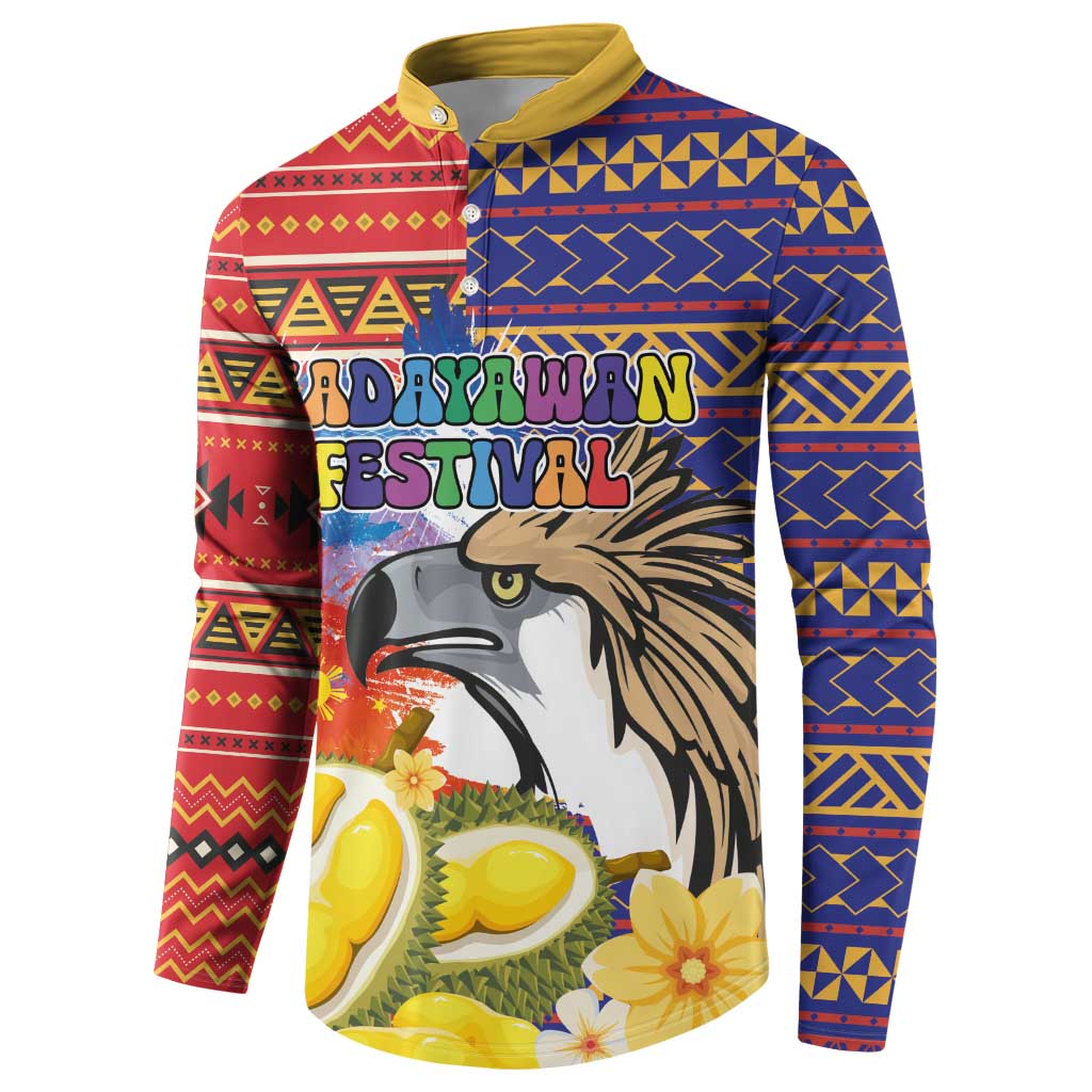 Philippines Kadayawan Button Sweatshirt Filipino Eagle Durian with Polynesian and Igorots Pattern